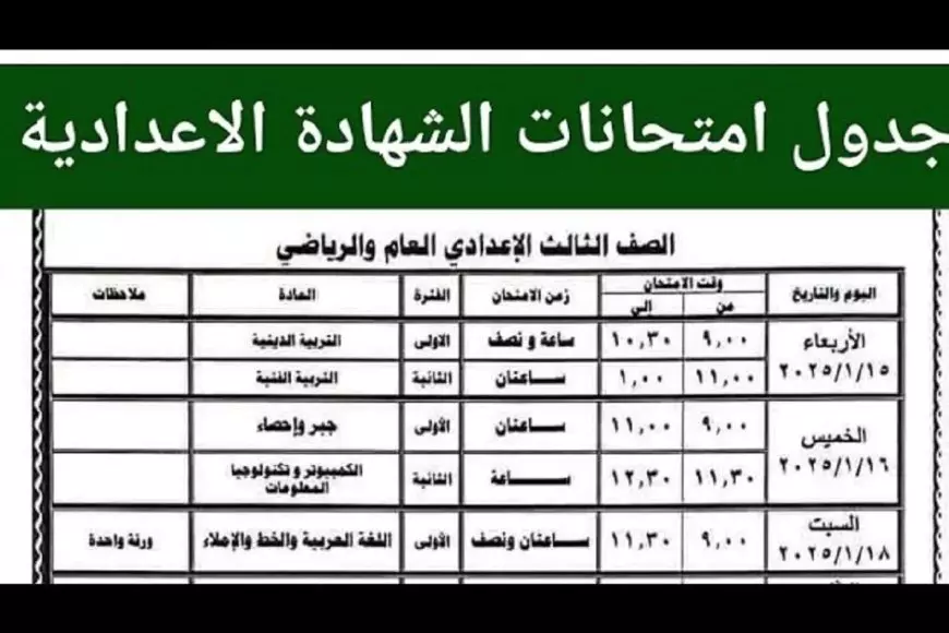 استعدوا يا طلاب .. جدول امتحانات الصف الثالث الاعدادي ترم اول القاهرة لجميع المواد – صحيفة الخبر